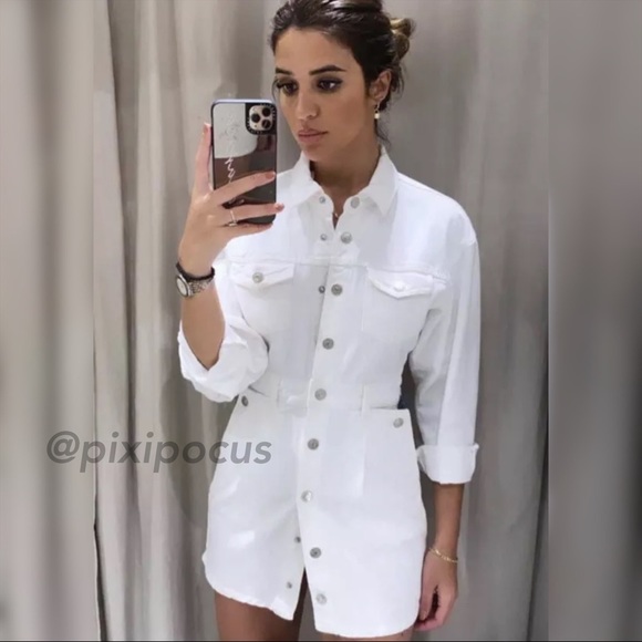 zara white denim dress